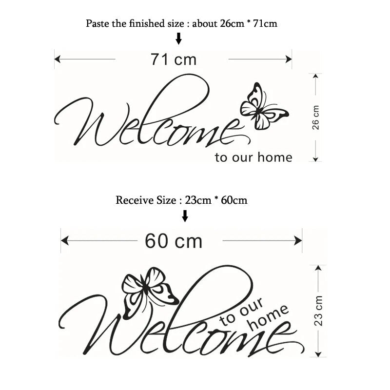 Welcome To Our Home' Text Patterns Wall Sticker Home Decor Living Room Decals Wallpaper Bedroom Decorative Butterfly Stickers