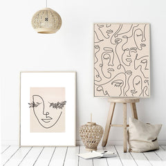 ملصق رسم وجه امرأة بخط واحد