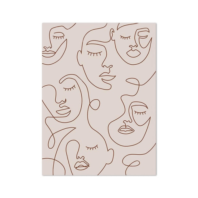 ملصق رسم وجه امرأة بخط واحد